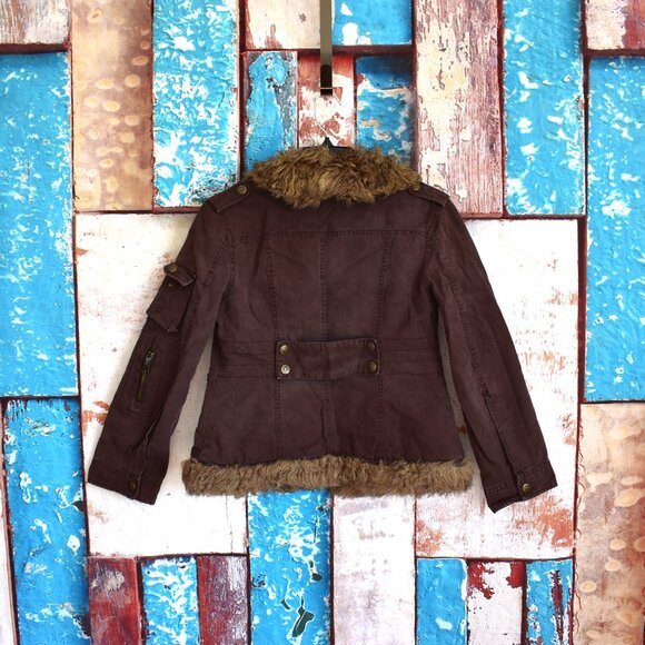 Women's BB Dakota Jacket with Snap On-Neck Faux Fur Liner SMALL Brown - Picture 9 of 15